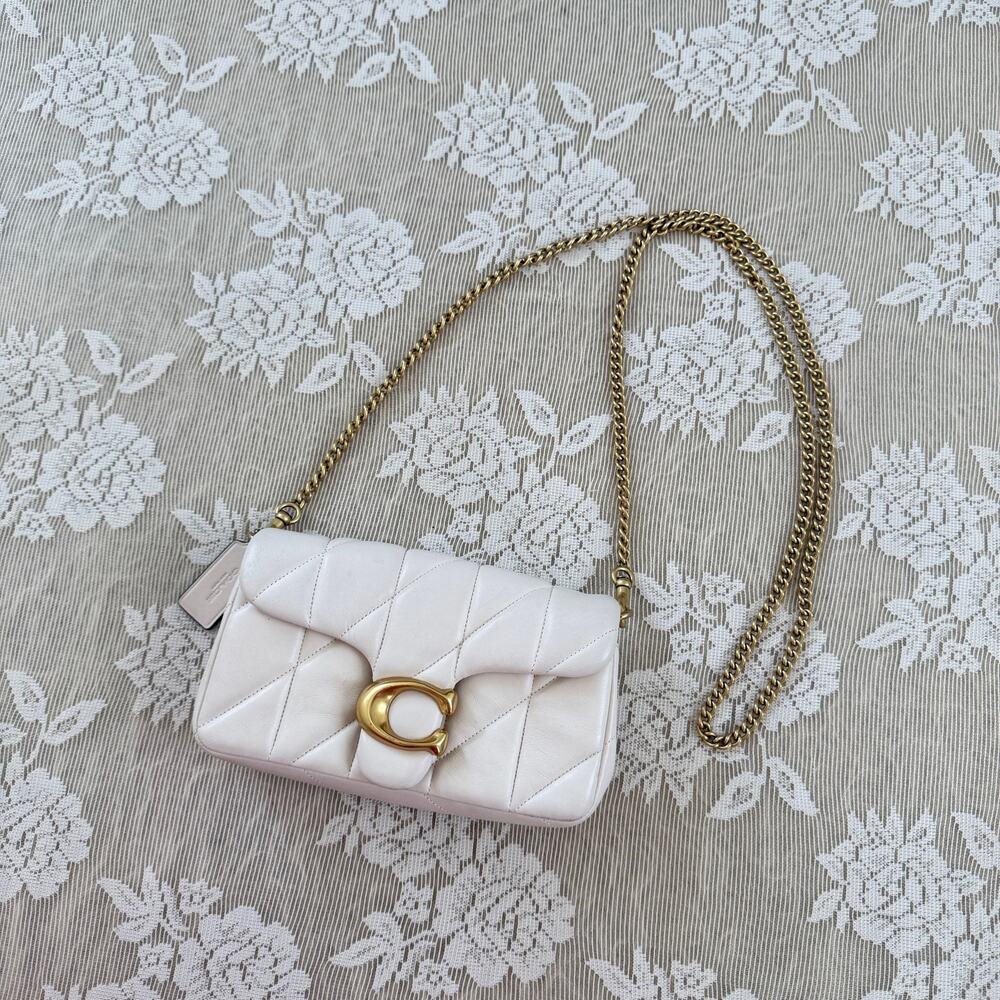 Coach Tabby Quilted Ivory Leather Chain Bag